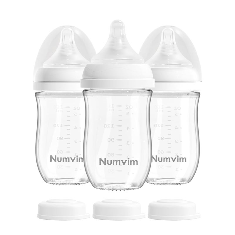 NUVIMI Natural Glass Baby Bottles Gentle & Extra Slow Flow, Newborn Breastfeeding Bottle with Anti Colic Nipple for 0 Months Babies, 3 Packs (White (5 Ounce), 1 Count (Pack of 3)) - Image 1